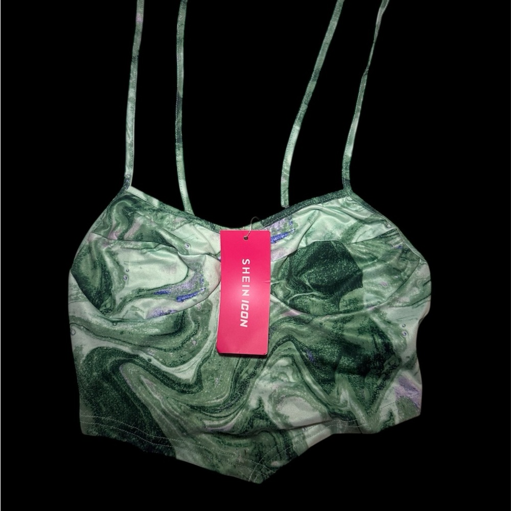 SHEIN Green Swirl Spaghetti Strap Top